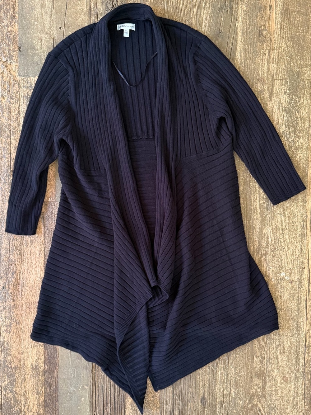Croft & Barrow Ribbed Asymmetrical Open-Front Black Cardigan Size XL